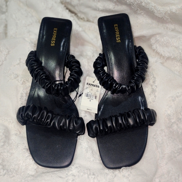Ruched Double Band Heeled Sandals - Picture 1 of 2